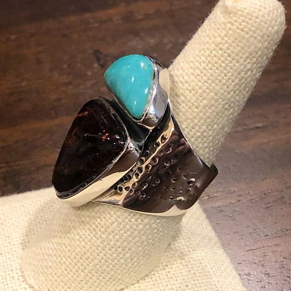 JAY KING Desert Rose Trading Company Turquoise Amber Sterling Silver Ring 8-3/4 - Picture 8 of 16